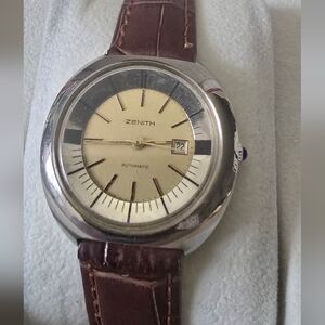 Zenith Silver Case with Brown Strap Watch